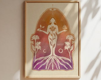 Healing Artwork Self Love Illustration Mother Nature Room Decor Spiritual Art Print Feminine Energy Artwork Goddess Poster Folk Artist