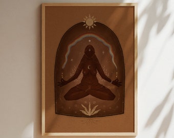 Spiritual Art Print Sun Art Poster Spiritual Room Decor Meditation Artwork Feminine Energy Art Goddess Illustration for Alter Art Mystical