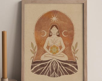 Sacred Art for Alter Decor Spiritual Art Room Decor Goddess Poster Sacred Geometry Art Print Mother Nature Artwork Folk Art Feminine Energy