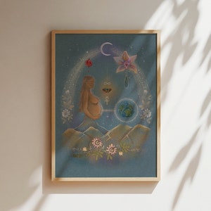 B(EARTH) Visionario Arte Impresión Curación Pintura Maternidad Embarazo Obra Doula Tierra Cartel Nacimiento Energía Femenina Decoración Luna Artista Popular