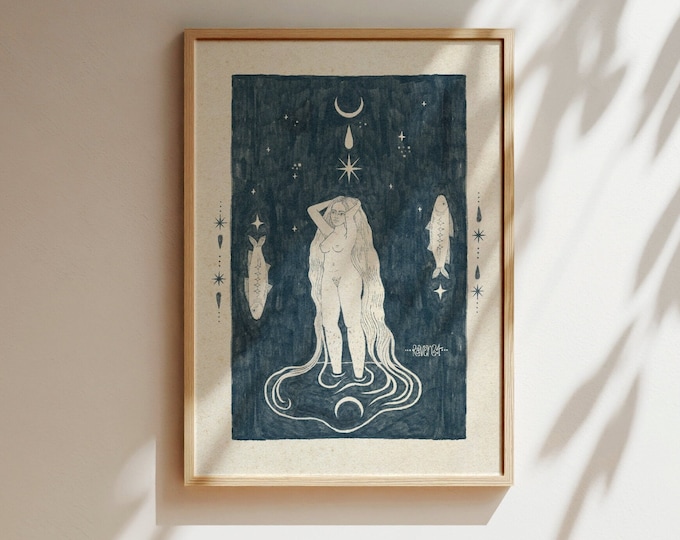 Water Goddess Fine Art Print: Pisces Astrology, Mystical Feminine Decor