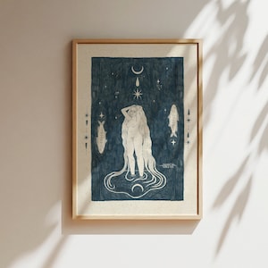 Water Goddess Fine Art Print Pisces Poster Fish Element Astrology Illustration Star Sign Artwork Moon Mystical Feminine Wall Decor Gift