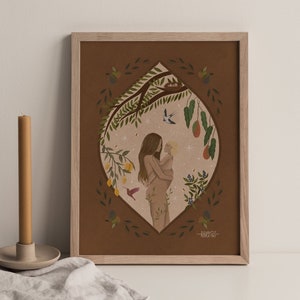 Impresión artística de la Madre Naturaleza, regalo para la madre, arte, pintura de embarazo, póster con tema bohemio para la nueva madre, impresión sin marco, decoración de la Tierra para mamá, arte de la maternidad