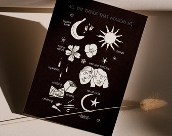 Healing Art Sun Moon Postcard Uni Room Mini Print Spiritual Print Friendship Card A6 Positive Quote Self Love Gift Get Well Soon Wall Decor