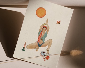 Yoga Art Postcard Handmade Asana Mini Print Yoga Pose Wall Decor Self Love Illustration Colorful Aesthetic Boho Healing Home Shala Yogi Gift