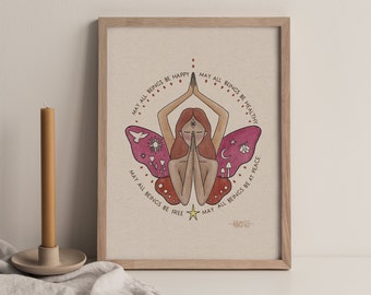 Yoga Illustration Mantra Quote Art Print Meta Prayer Poster Meta Butterfly Wall Decor Positive Words Illustration Affirmation Artwork Gift