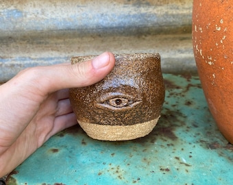 Eye Mug Handmade Ceramic Protective Eye Mug Spiritual Gift Boho Ceramic Handmade Earthy Mug Brown Glaze Coffee Cup Pottery Third Eye Unique