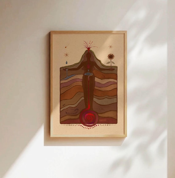 Earth Art Healing Fine Art Print Mother Earth Art Handmade Earthy Illustration Visionary Folk Artwork Sacred Room Decor Spiritual Gift Yoga