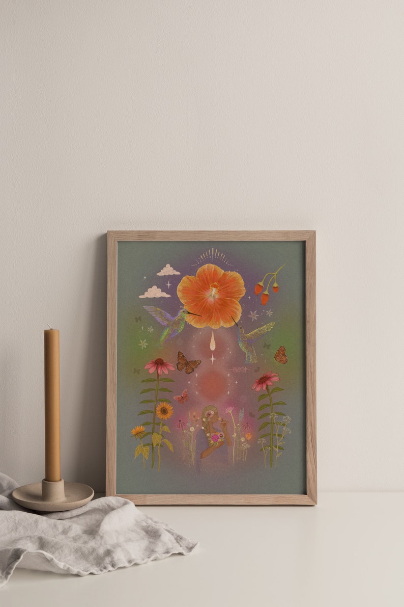 Nature Healing Fine Art Print Mystical Feminine Energy Artwork Spiritual Illustration Tropical Handmade Painting Psychedelic Folk Artist image 4