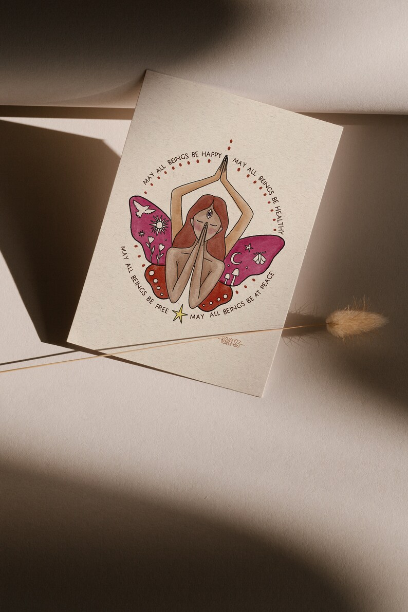 Yoga Illustration Mantra Quote A6 Print Meta Prayer Postcard Meta Butterfly Mini Print Positive Words Uni Decor Affirmation Artwork Gift image 5