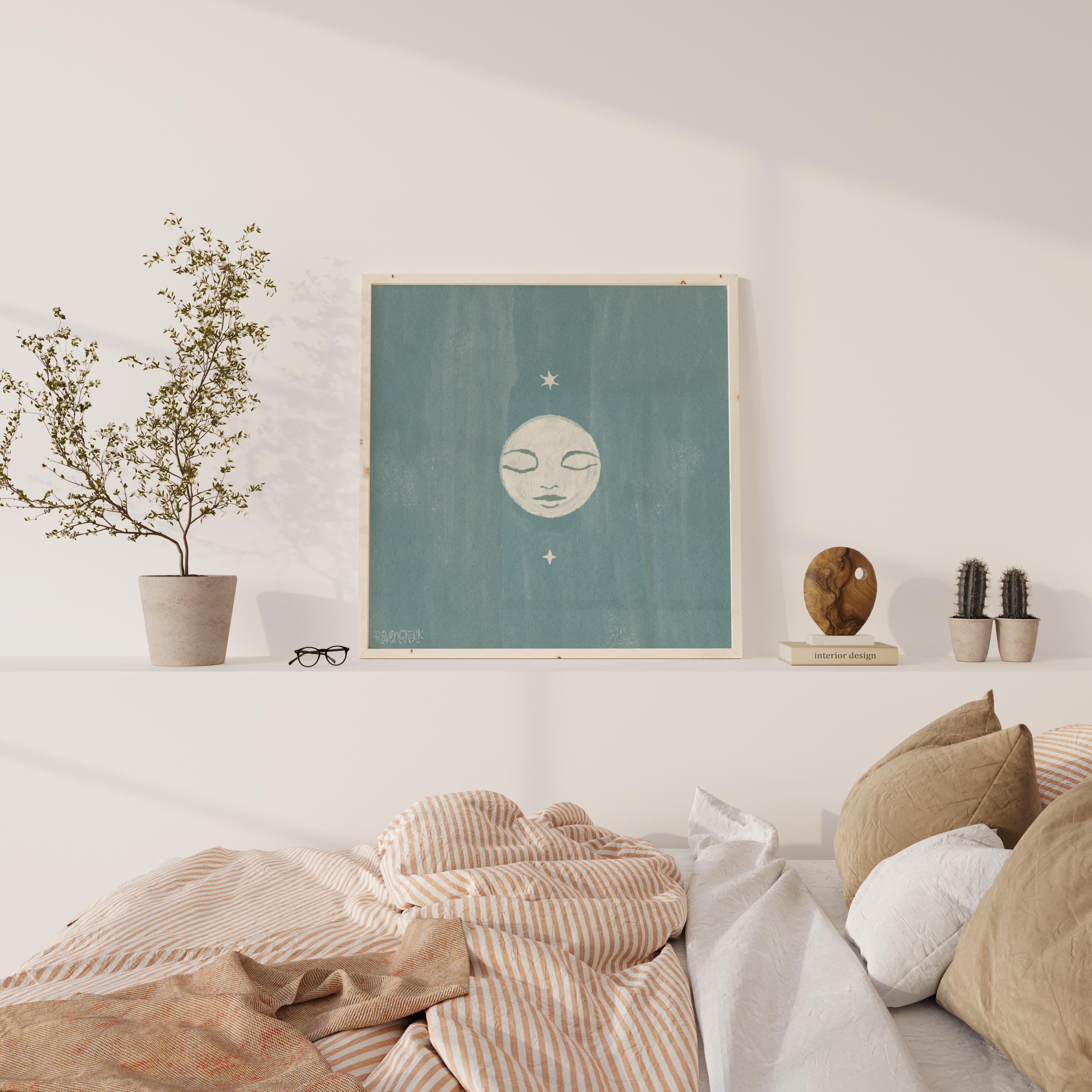 Moon Poster Celestial Room Decor Boho Bedroom Blue Moon Art Mystical ...