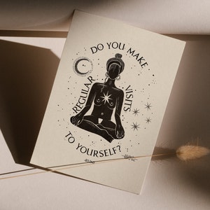 Affiche citation spirituelle Rumi impression d'art pose de yoga décoration murale méditation yoga illustration Shala Studio oeuvre lune cosmique mystique vintage