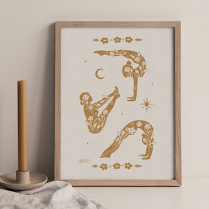 Premium yogakunst print yogahouding handgemaakte poster yoga decor zelfliefde poster boho yoga illustratie bloemen muur opknoping yoga kamer boho