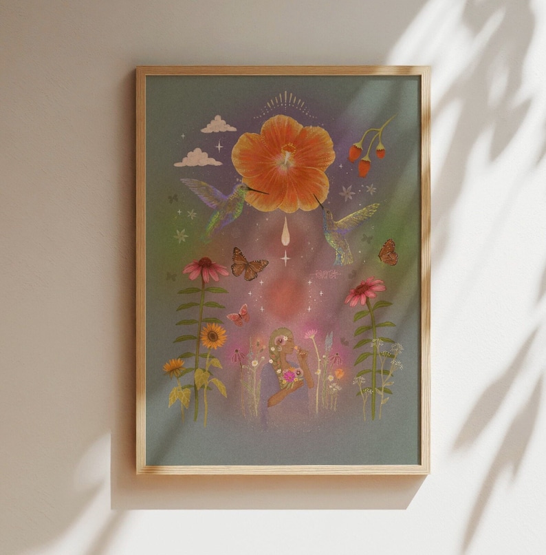 Nature Healing Fine Art Print Mystical Feminine Energy Artwork Spiritual Illustration Tropical Handmade Painting Psychedelic Folk Artist image 1