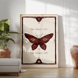 Butterfly Art Poster Folk Illustration Print Spiritual Mystical Artwork Floral Vintage Boho Bedroom Decor Positive Affirmation Earthy Free