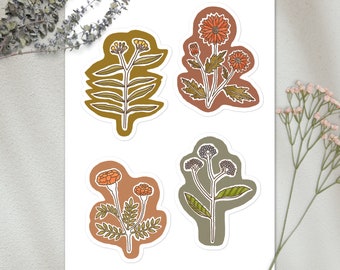 Wildflower Stickers Handmade Floral Sticker Sheet Beautiful Delicate Botanical Cottagecore Aesthetic 4 Flower Stickers Vintage Illustration