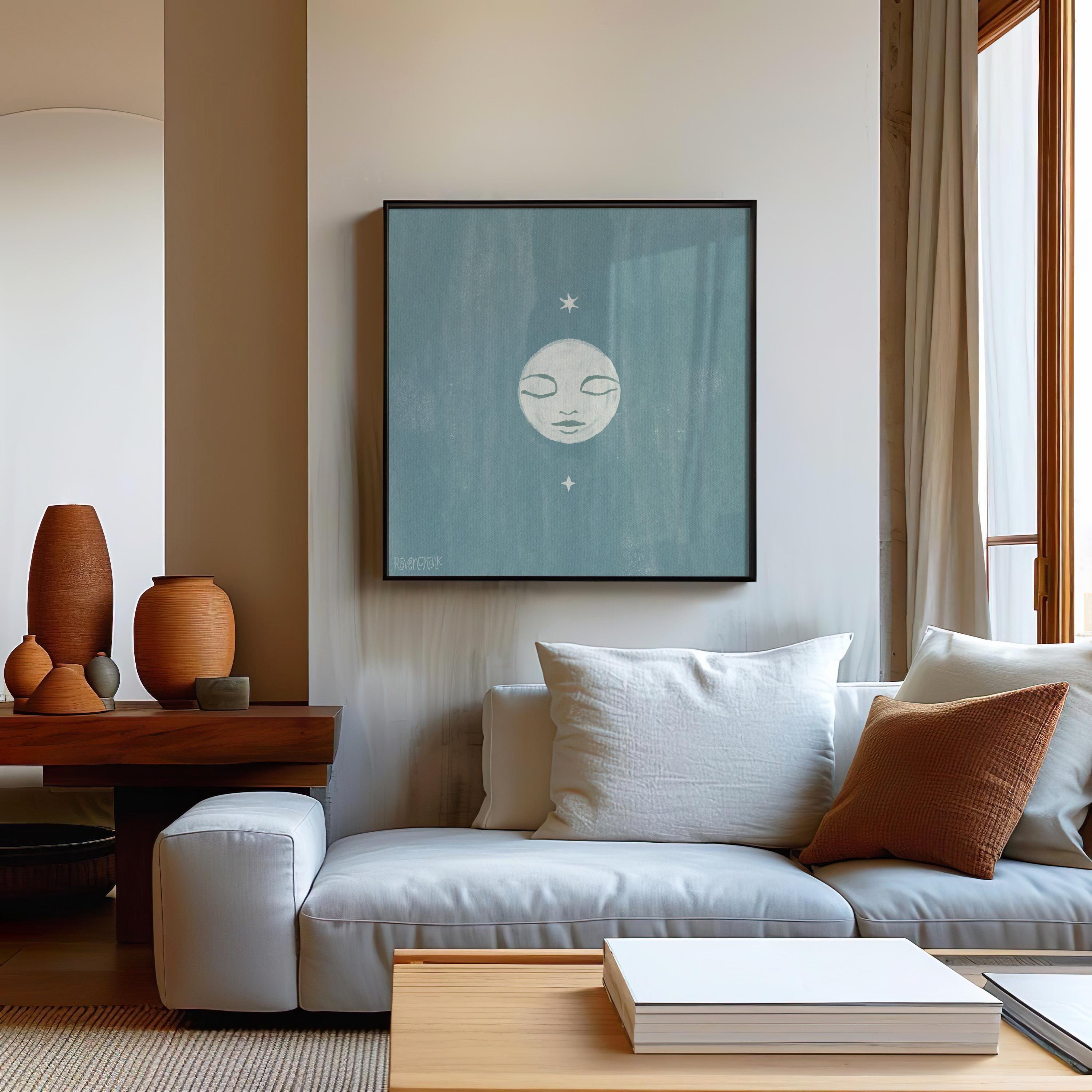 Moon Poster Celestial Room Decor Boho Bedroom Blue Moon Art Mystical ...