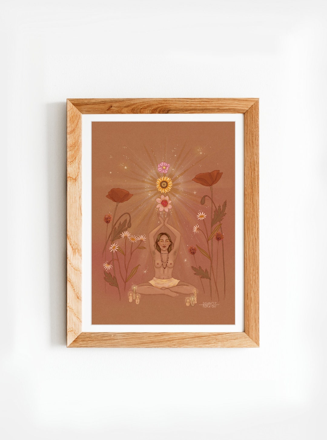 Wildflowers Artwork Yoga Pose Nature Woman Art Sun Print Etsy
