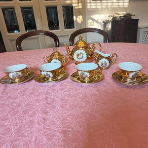 Vintage Servizio di porcellana di Bavaria (PW) dorato 24 K  Fragonard, scene romantiche, 11 pezzi Bavaria Gold tea set