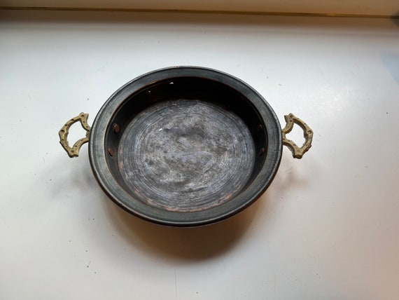 Vintage Copper Pan with Brass Handles: French Country Kitchen