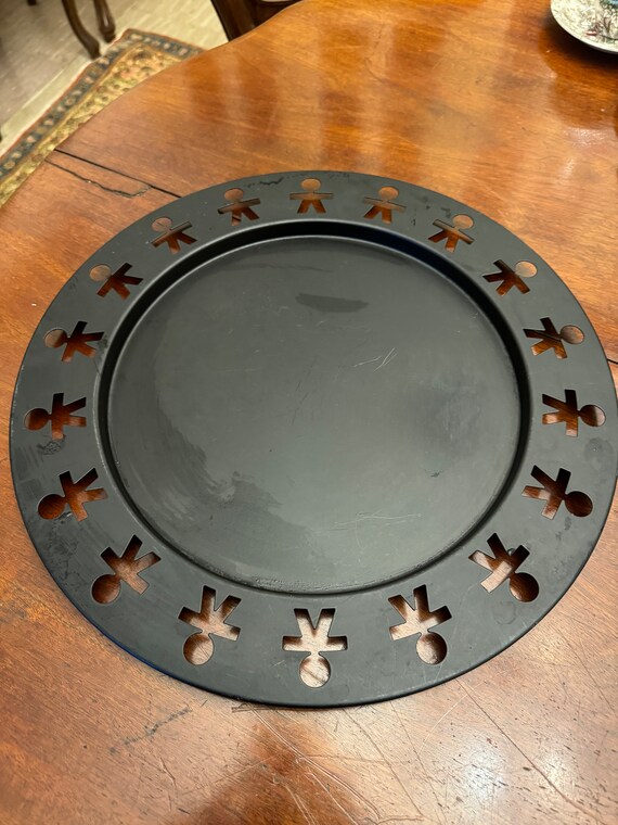 ❤️アレッシー♡ラウンドトレイ金属製黒色.径40♡未使用品 ヴィンテージ Alessi ラウンドアバウト トレイ 40 cm ブラック