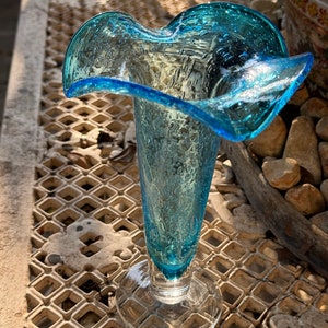 Vintage Blue Bubble Glass Vase, Murano Style Piccolo Vase