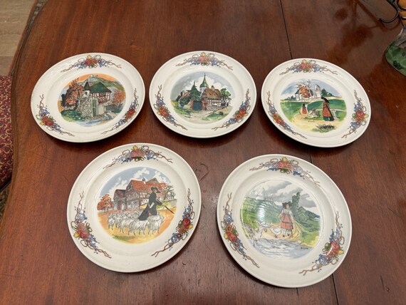 Vintage Sarreguemines Porcelain Plates: Obernoi H. Loux Alsace