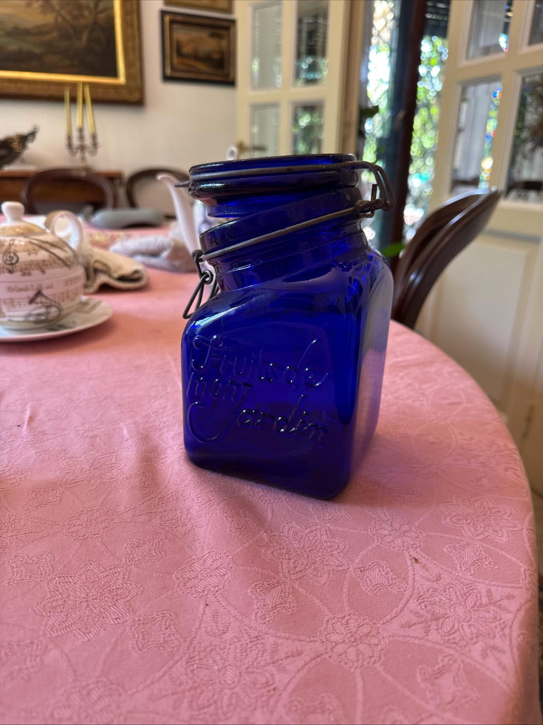 Vintage Cobalt Blue Glass Jar: Crownford Italian Kitchen Storage 