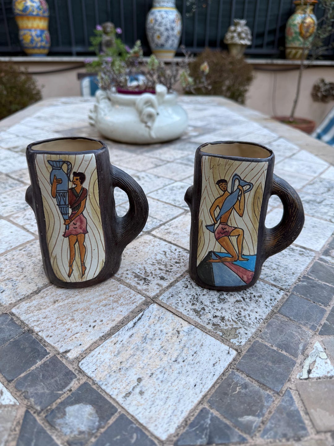 Ars Deruta Vintage Wood Effect Mugs, Mythological Figures, 1960s ...