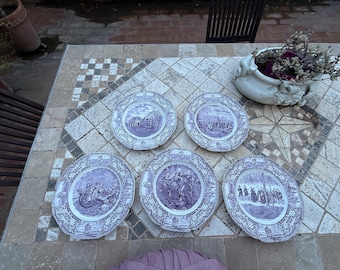 Vintage Crown Ducal Colonial Times Plate: "Going to Church" Mulberry Dinnerware