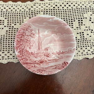 Vintage little pink bowl &quot;Scenes after Constable&quot; by Grindley Staffordshire. Coppetta Bianca e rosa Scenes after Constable di Grindley.