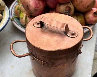 1 ciotola in rame indiano Karahi con manico in ottone massiccio per cibo indiano per cereali, zuppe, cibo cotto, feste, acciaio Handi (20 cm (1000 ml