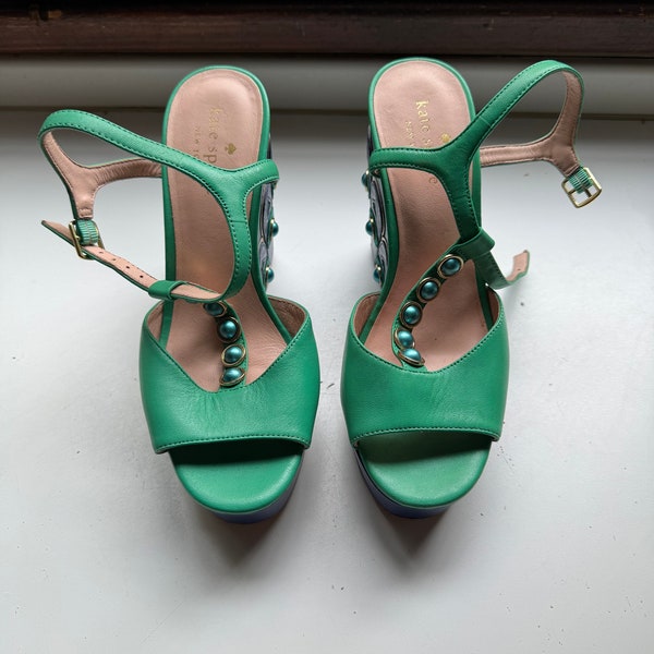 Vintage Kate Spade wedge blue and green sandals. Sandali con zeppa blue e verdi Kate Spade. Size 6 and a half. Worn once.