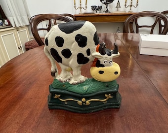 Vintage Cast Iron Cow Doorstop, Farmhouse Book Holder