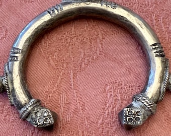 Vintage Mauritania Heavy Silver Ethnic Bracelet, Small Wrist