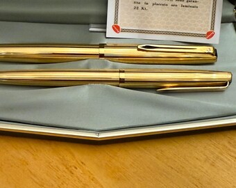 Stylo à Bille AURORA 98 Noir Et Plaqué Or 22 Carats - Jamais Utilisé, Occasion, Garantie écrit