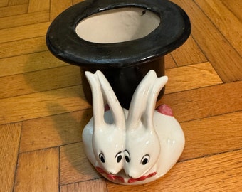 Figurine Lapin Céramique Vintage – Raquette De Tennis – Déco Pâques Originale Et Rigolote