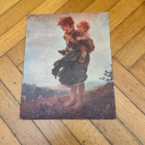 Vecchia stampa d'arte "Little Burden" del pittore Ludwig Knauss.