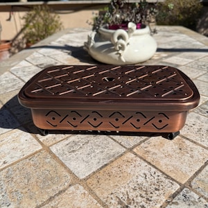 Scaldavivande vintage svizzero in rame: piastra riscaldante retrò Stöckli Netstal