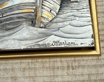Seascape Art Sterling Silver, Golden Accent Frame. Vintage