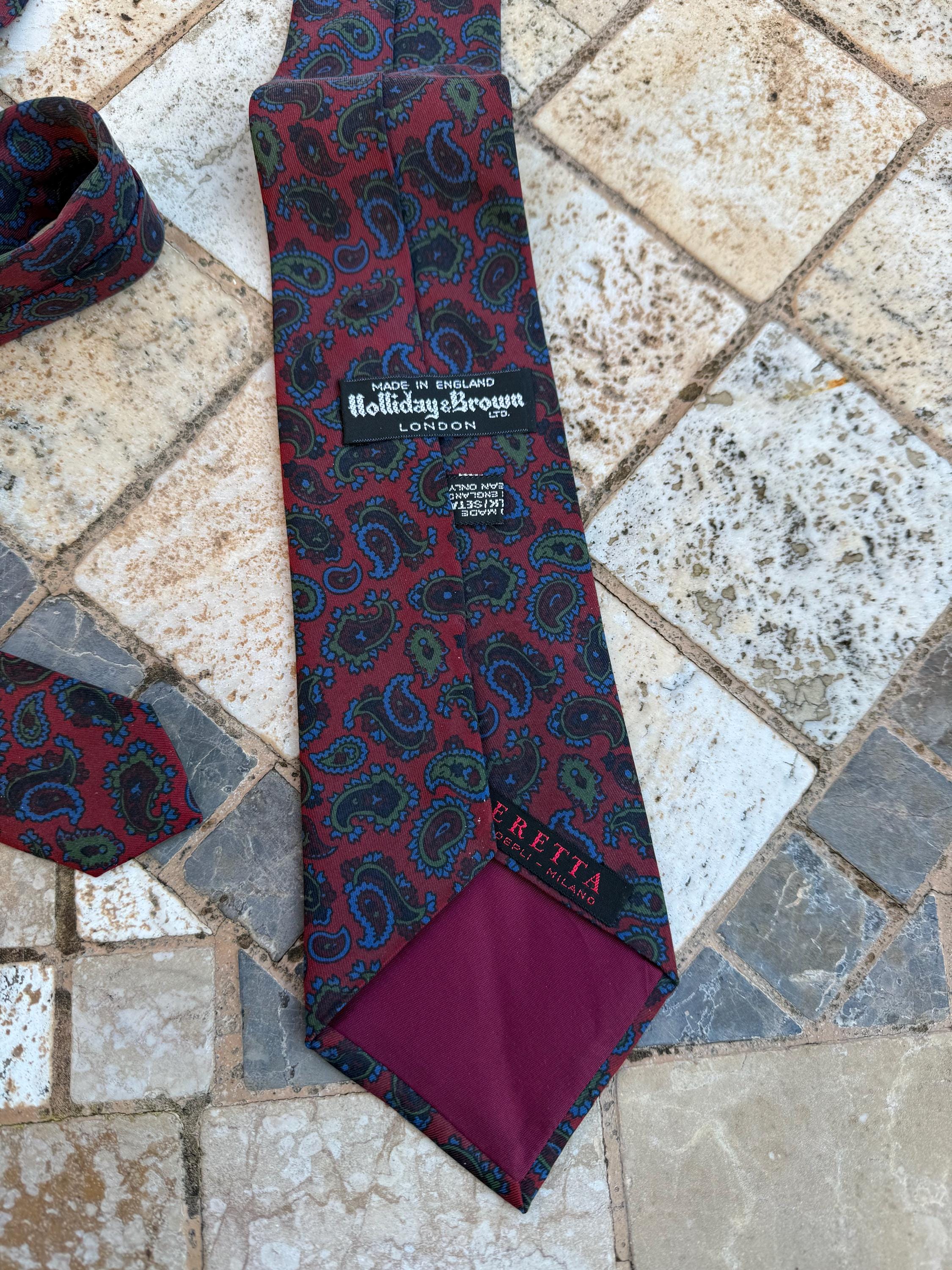 ヴィンテージ ホリデー＆ブラウン シルクネクタイ、ペイズリーデザイン