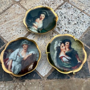 Vintage 3 Piattini Limoges Ritratti Le Brun, Museo del Louvre anni '50. Selten