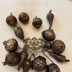 Vintage/Ancient Penca de Balangalan Brasilian 10 pieces with 4 extra charms. Goodwill Amulet, Ancient slave jewel. Silver on brass.