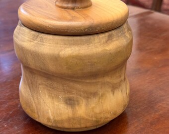 Vintage Olive Wood Jar with Lid, Kitchen Decor (13/16x12 cm)