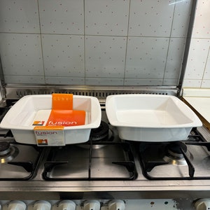 Two Fusion Stoneware Cook and Serve Square Oven Plates by Vista Alegre. Never used, brand new.