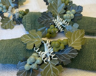 Vintage Wrought Iron Napkin Rings: Grape & Vine Decor, Set of 7