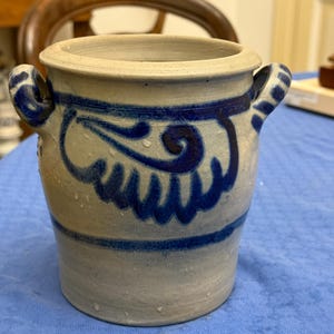 German Westerwald Pottery Crock, Blue & Gray Salt Glaze, 1.5 L