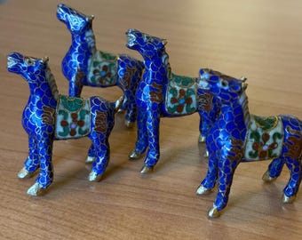 古い七宝焼き ヴィンテージの中国製七宝焼きの小さな馬、青と金 - Etsy 日本