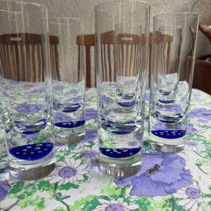 Vintage set di 6 bicchieri da long drink anni 70-80, Murano fondo blu cobalto con bolle controllate