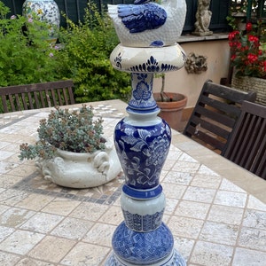 Garden Totem porcelain, porcelain ornament, Duck tower, blue and white porcelain ornament